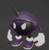 The player character for the game, Super Trickshot. He is a darkly coloured ball with arms and legs and wears a purple helmet with a spike protruding from the front.