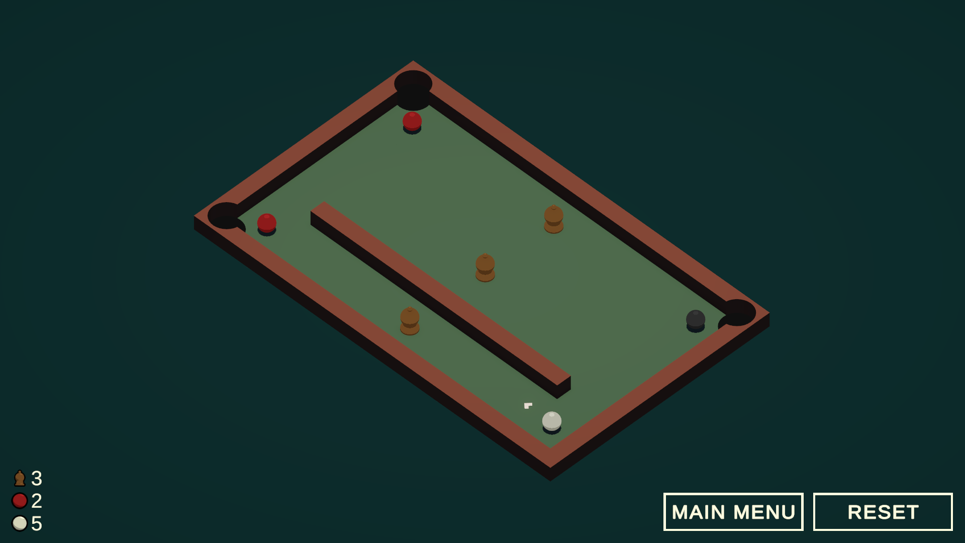 Trickshot Screenshot 3 A screenshot of the game Trickshot depicting a pool table with Pinball themed obstacles on it.