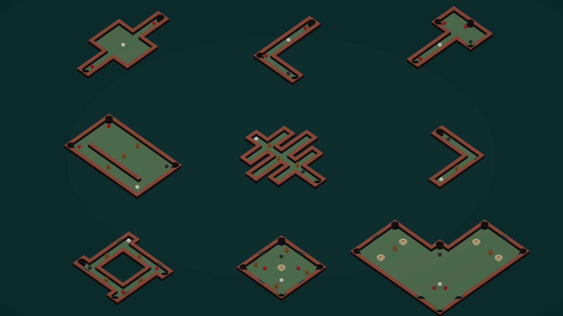 Trickshot Screenshot 5 A screenshot of the game Trickshot depicting all of the various tables the player can play on.